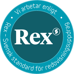 Vi arbetar enligt Rex, svensk standard för redovisningsuppdrag